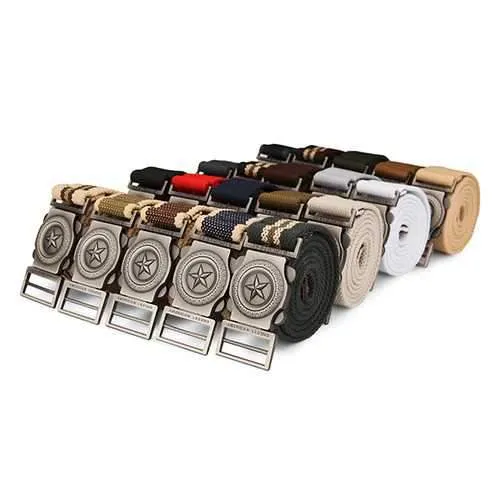 140CM Men Pentagram Extended Length Canvas Military Tactical Belt Automatic Buckle