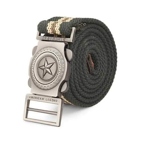 140CM Men Pentagram Extended Length Canvas Military Tactical Belt Automatic Buckle