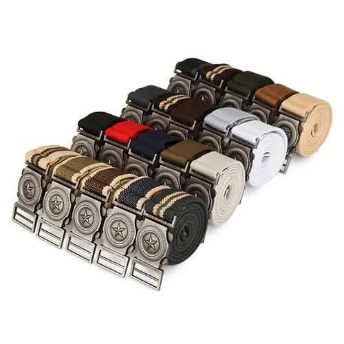 140CM Men Pentagram Extended Length Canvas Military Tactical Belt Automatic Buckle