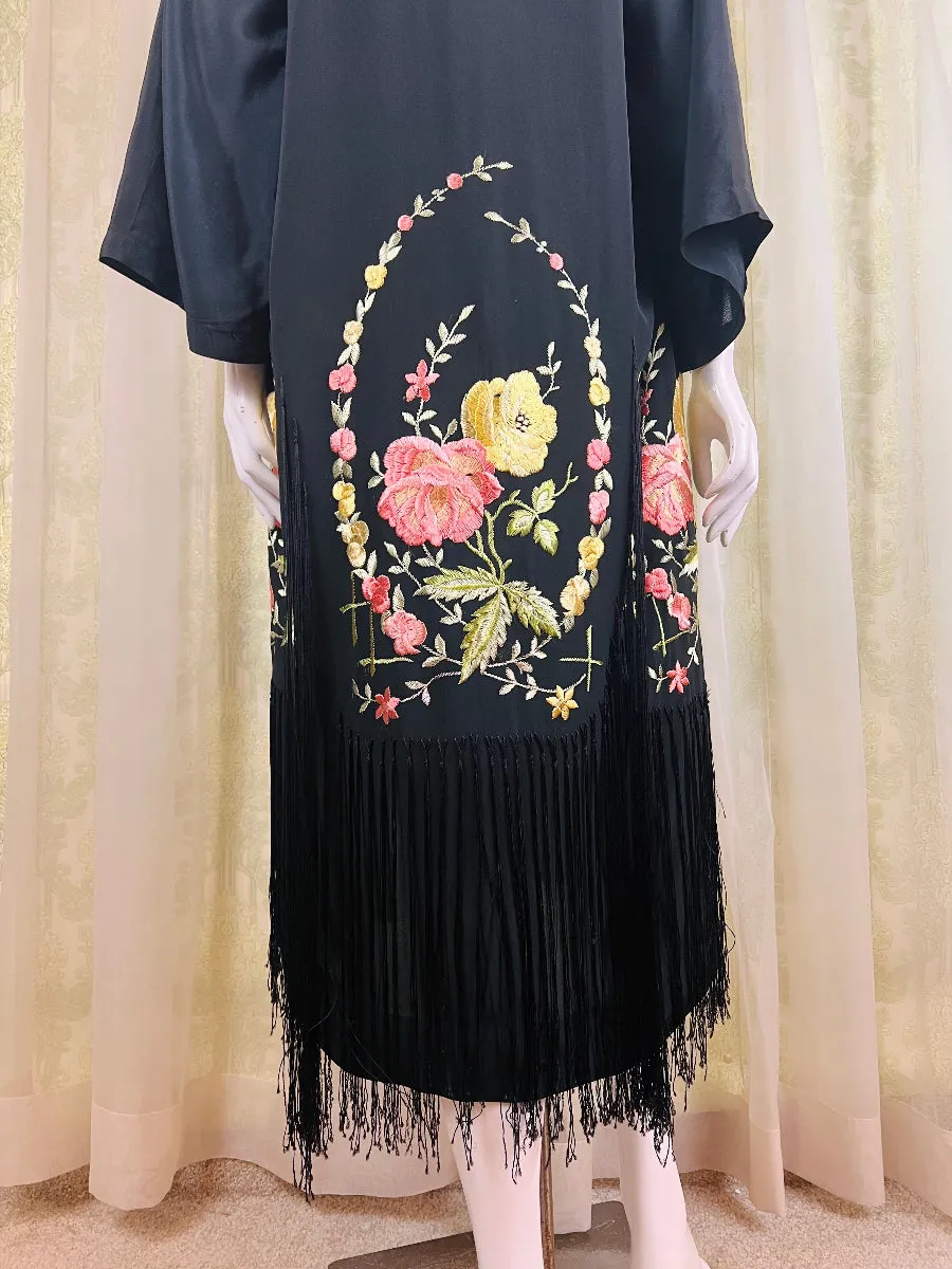 1920's Embroidered Fringe Kimono Boudoir Robe