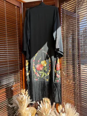 1920's Embroidered Fringe Kimono Boudoir Robe