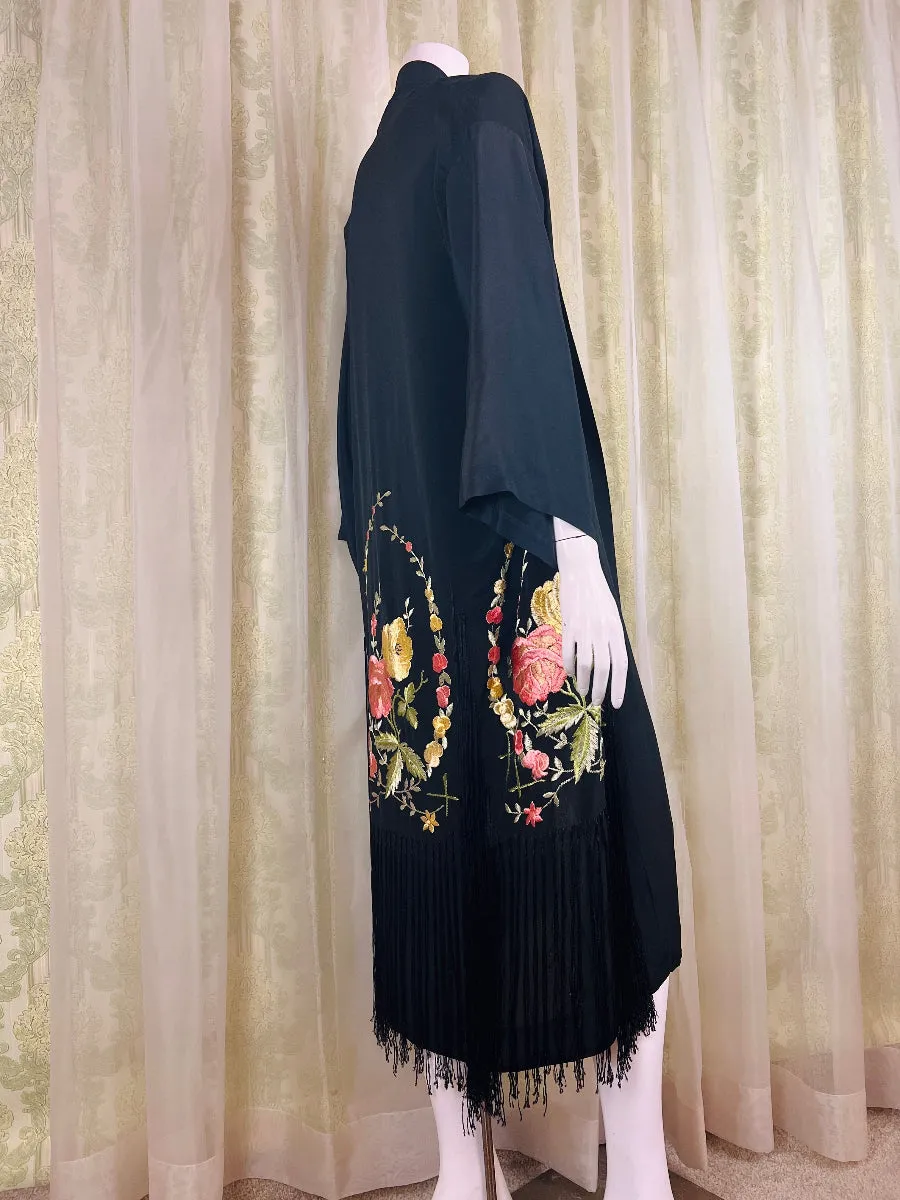 1920's Embroidered Fringe Kimono Boudoir Robe