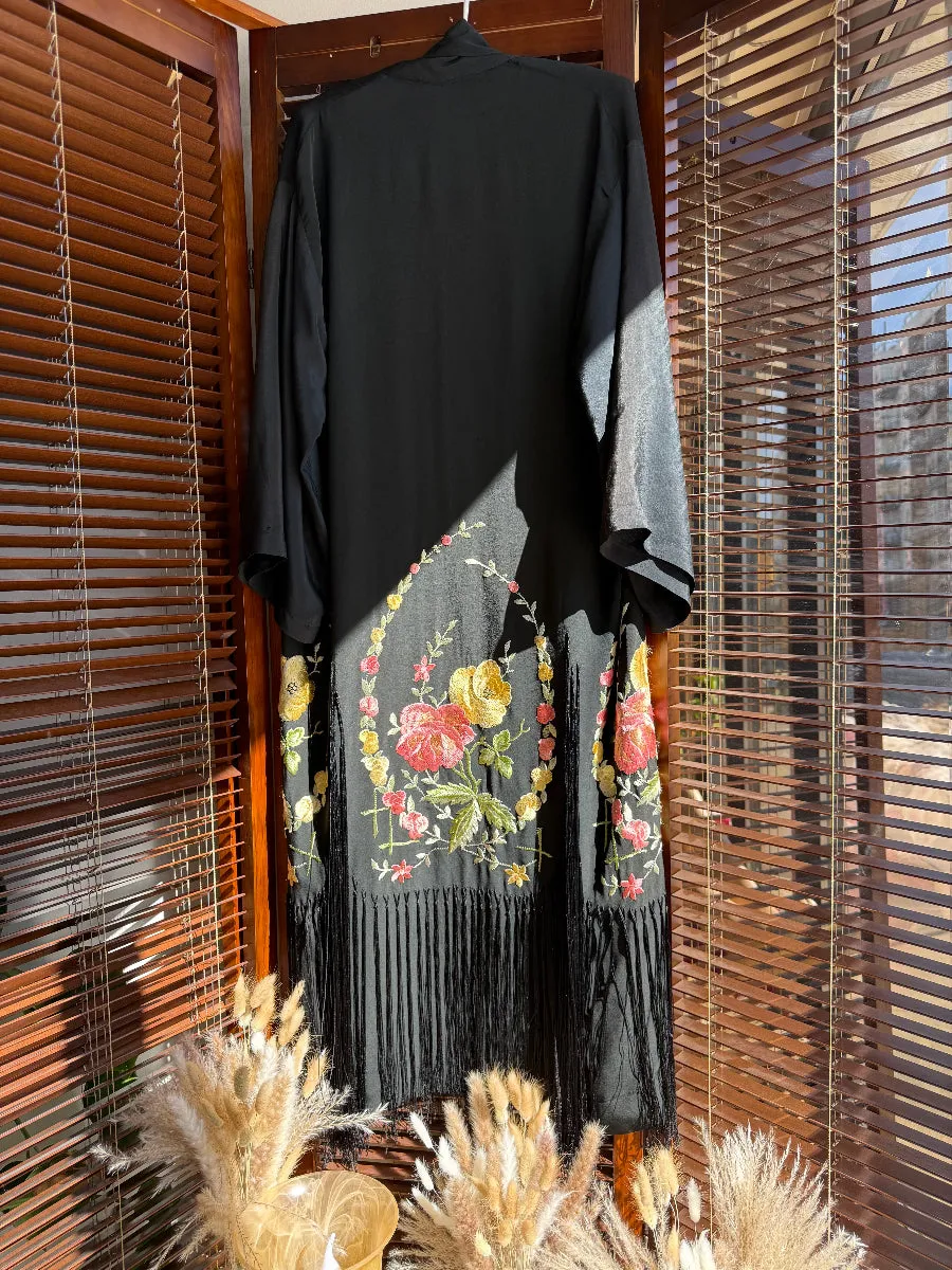 1920's Embroidered Fringe Kimono Boudoir Robe