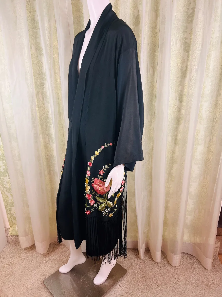 1920's Embroidered Fringe Kimono Boudoir Robe