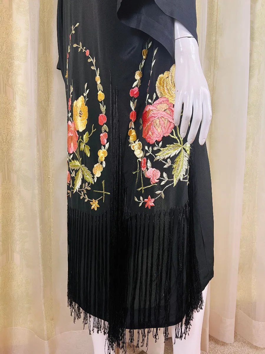 1920's Embroidered Fringe Kimono Boudoir Robe
