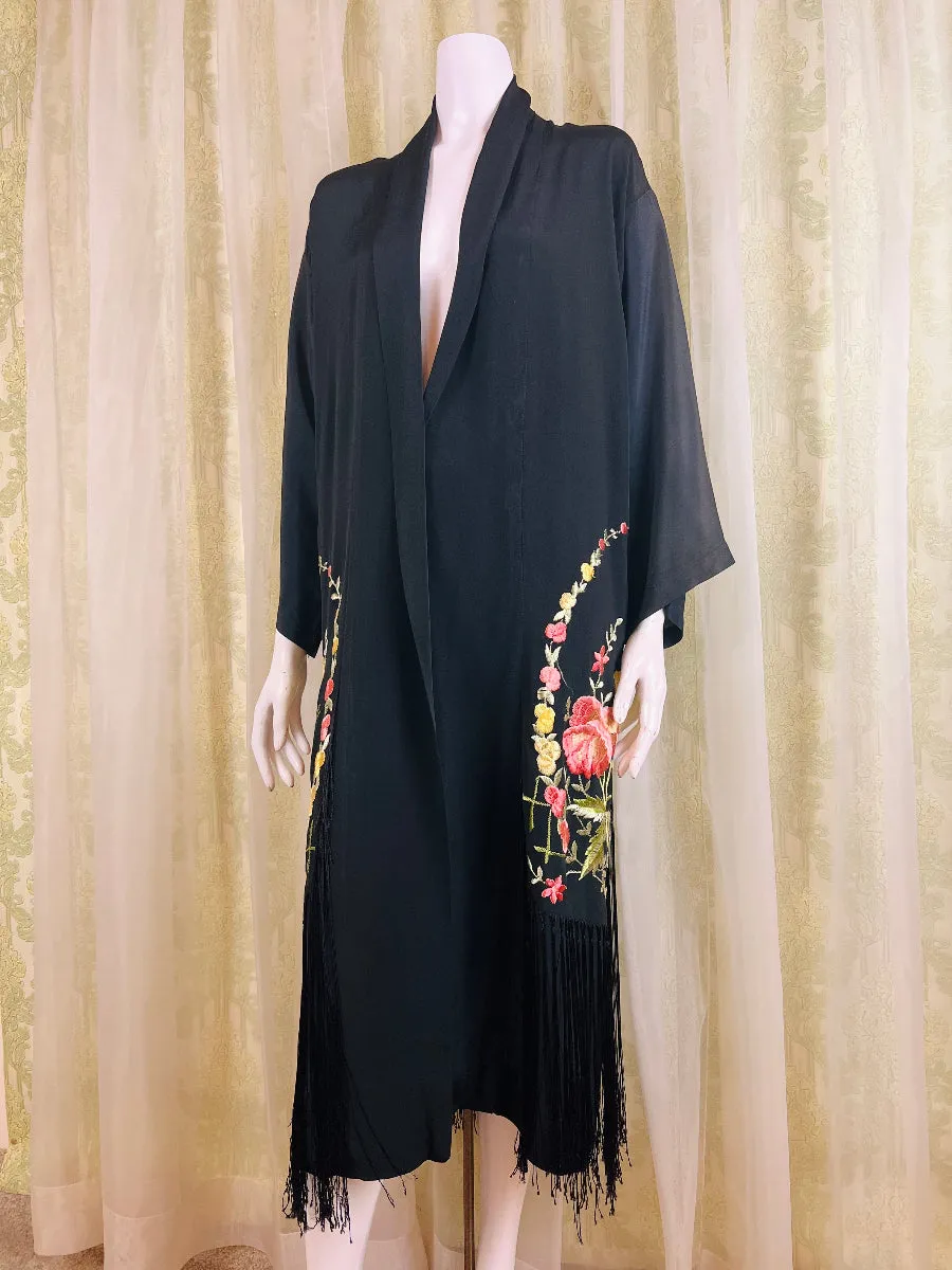 1920's Embroidered Fringe Kimono Boudoir Robe