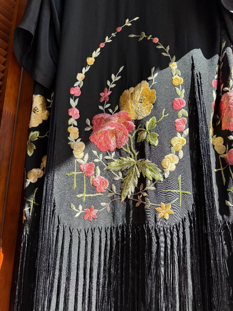 1920's Embroidered Fringe Kimono Boudoir Robe
