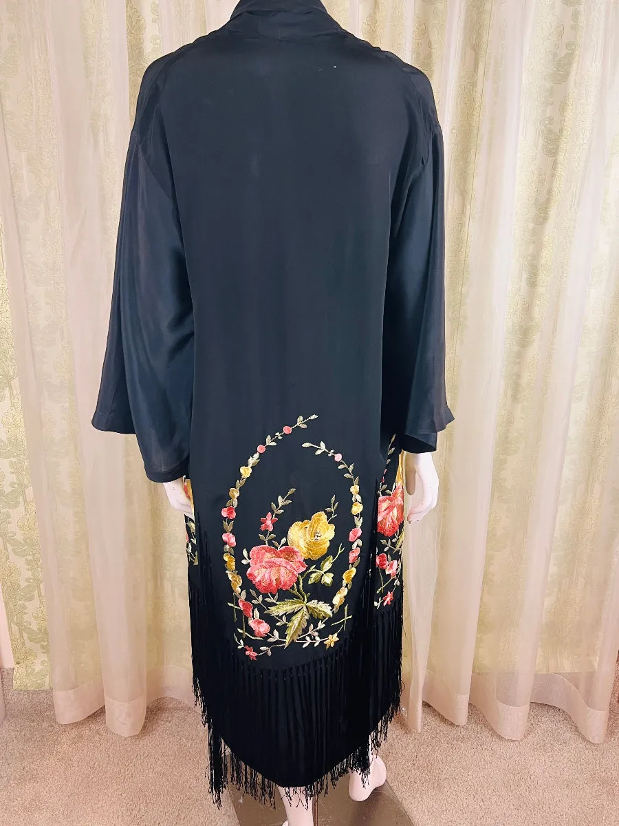 1920's Embroidered Fringe Kimono Boudoir Robe