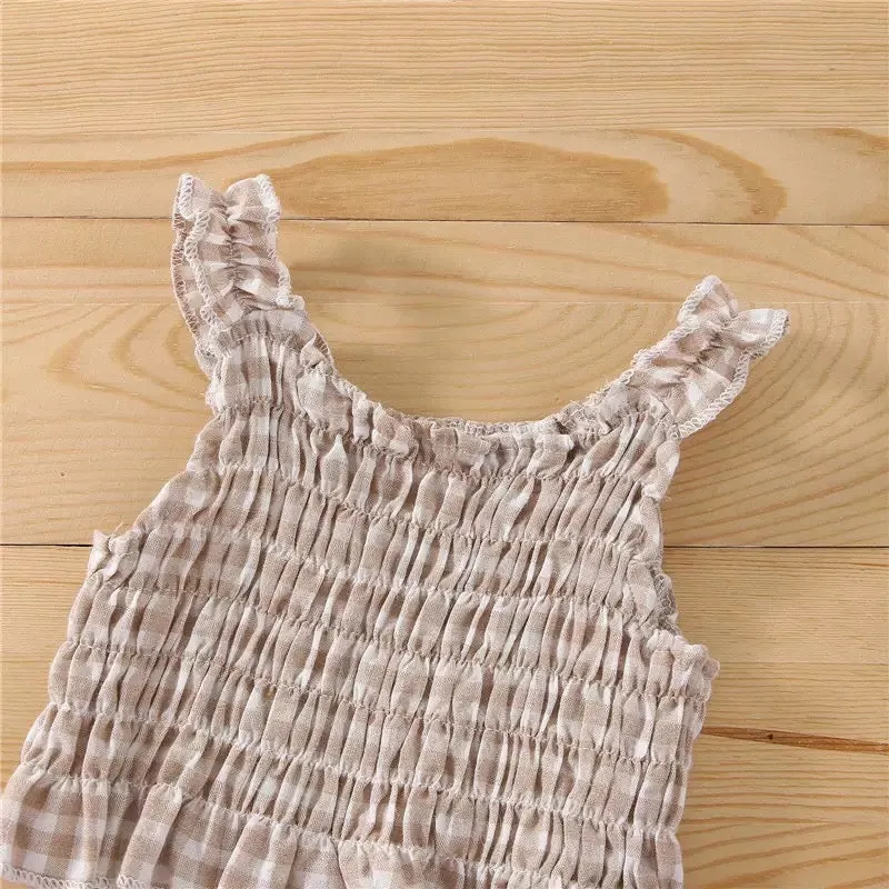 Abigail Ruffle Summer Set-Beige Gingham