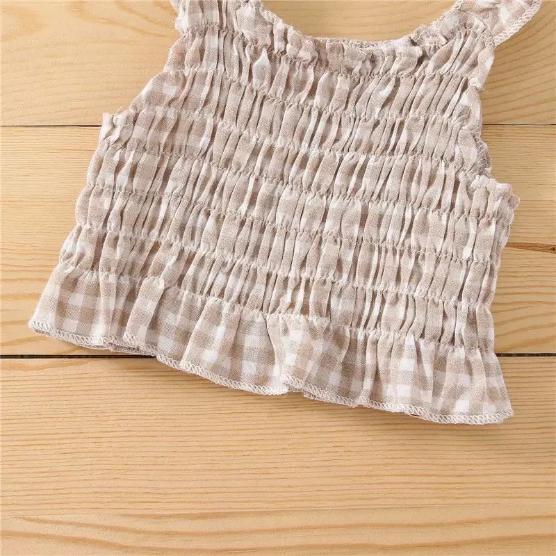 Abigail Ruffle Summer Set-Beige Gingham