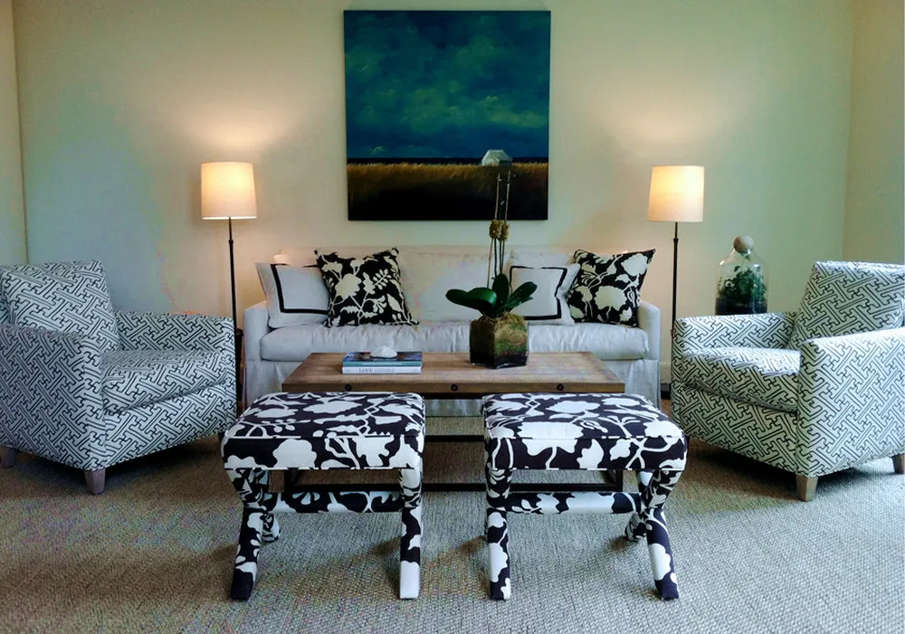 Alan Campbell Fabric: Saya Gata Lines - Custom Black on Oyster Heavy Linen