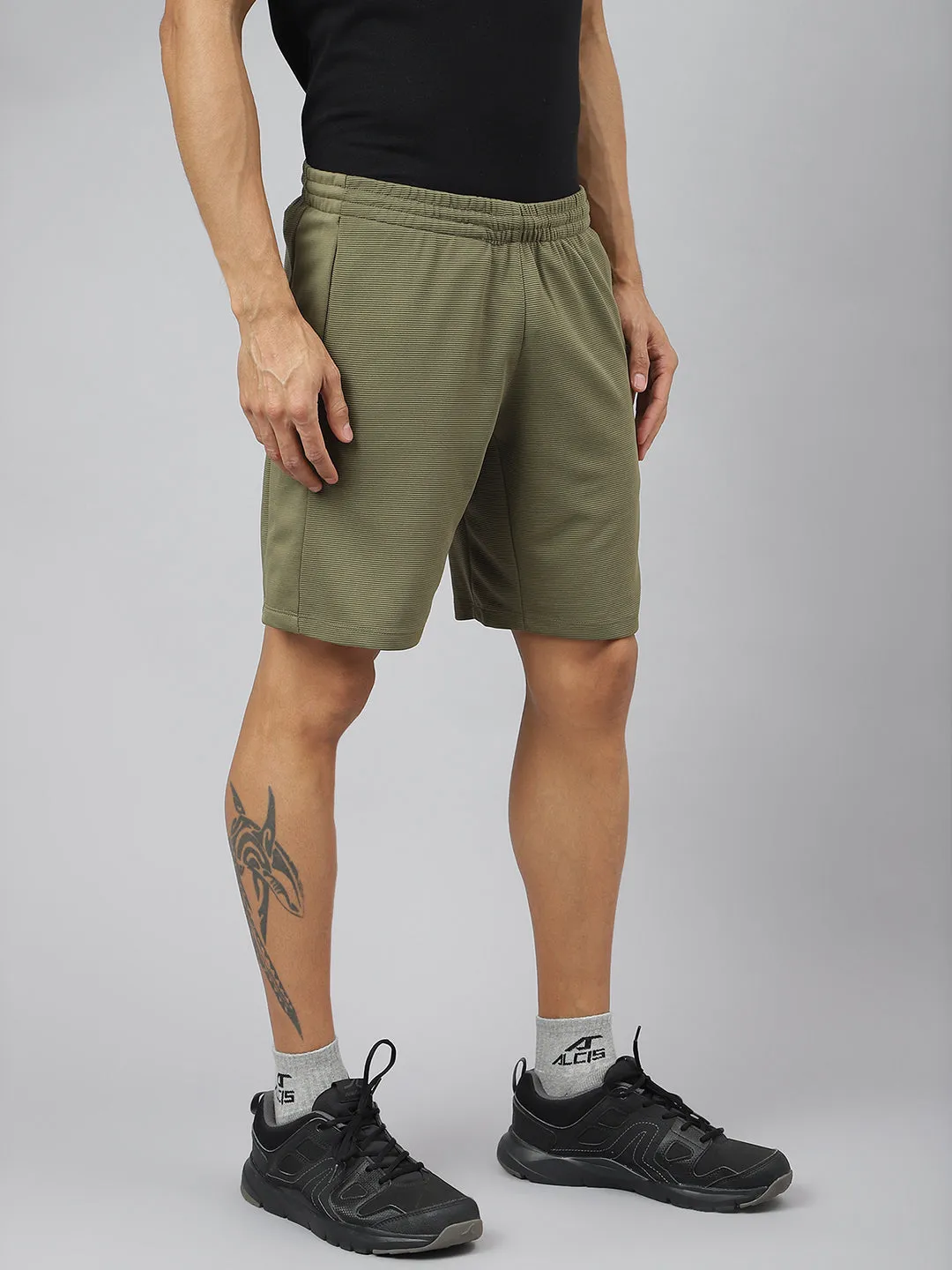 Alcis Men Olive Anti-Static Slim-Fit Training Shorts