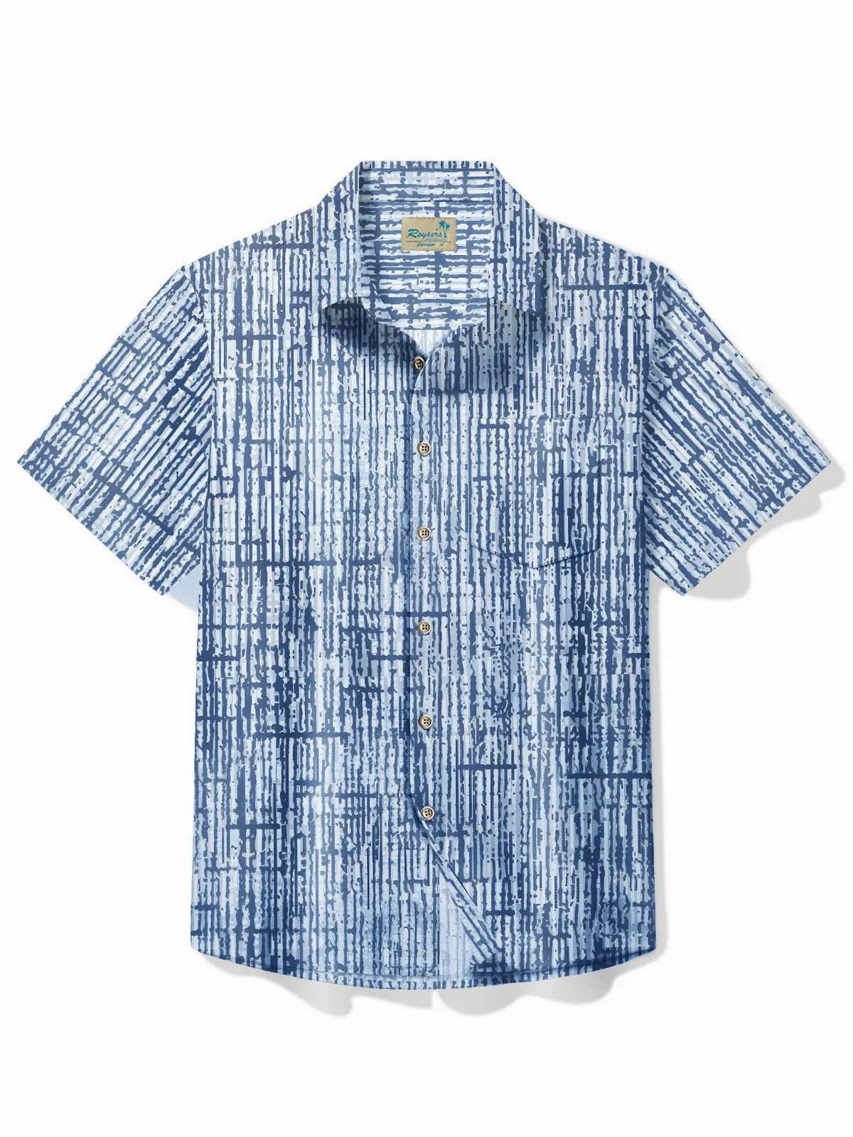 Alohadaddy 50's Vintage Mid-Century Geometric Men's Shirts Bamboo Texture Pocket Camp Shirts Big Tall