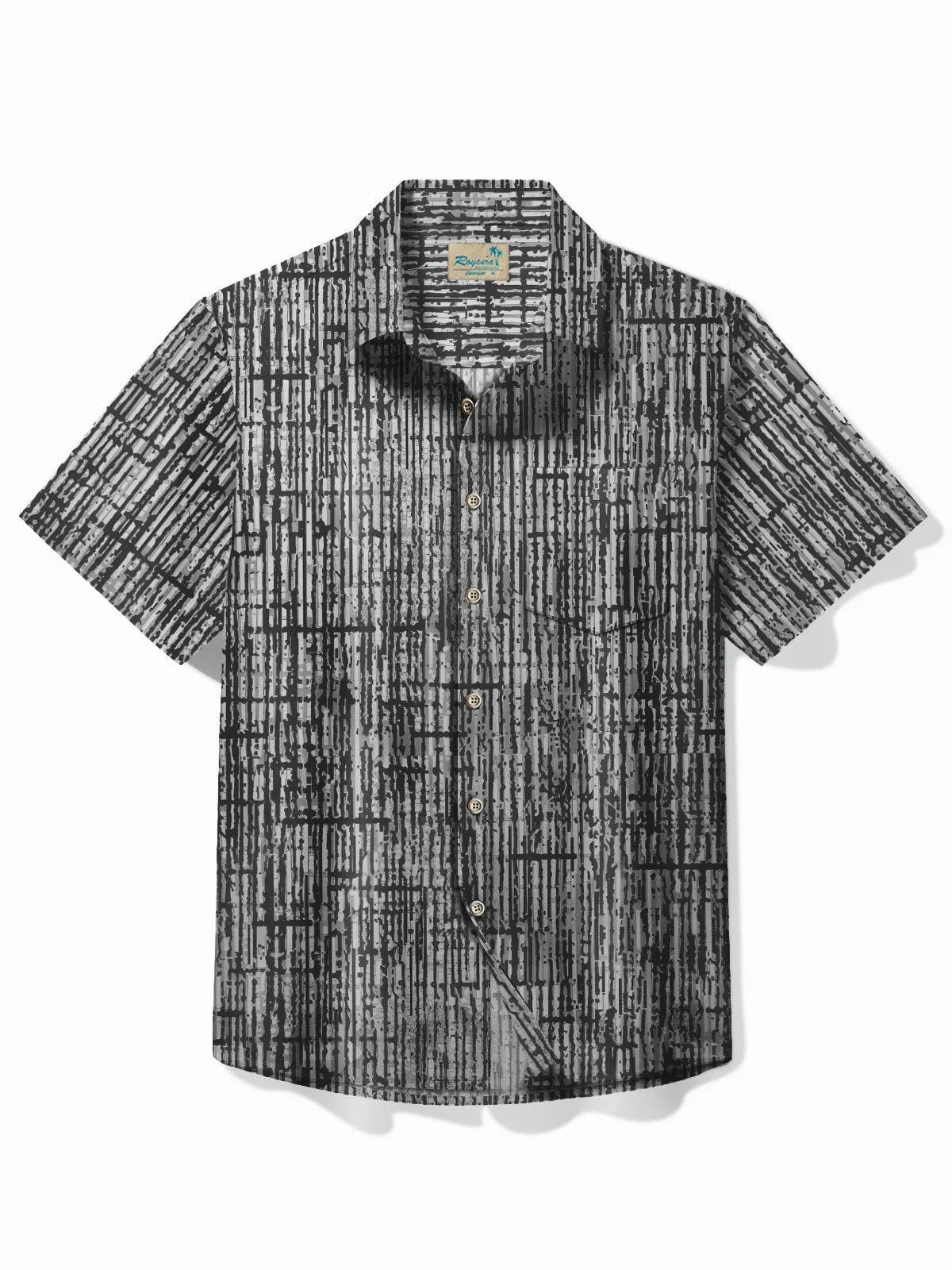 Alohadaddy 50's Vintage Mid-Century Geometric Men's Shirts Bamboo Texture Pocket Camp Shirts Big Tall