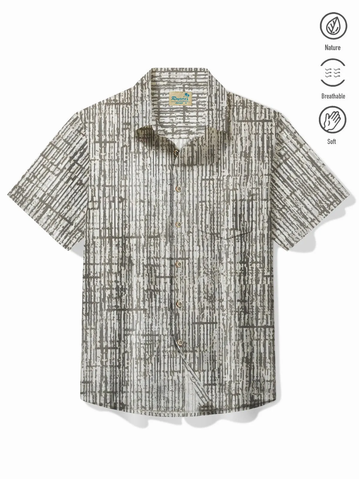 Alohadaddy 50's Vintage Mid-Century Geometric Men's Shirts Bamboo Texture Pocket Camp Shirts Big Tall