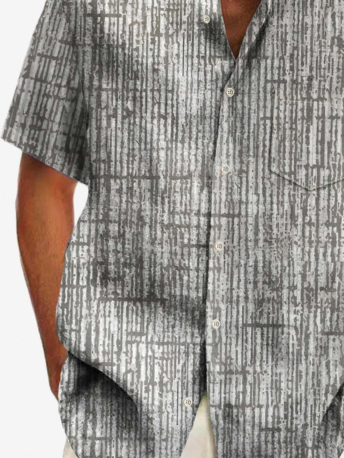 Alohadaddy 50's Vintage Mid-Century Geometric Men's Shirts Bamboo Texture Pocket Camp Shirts Big Tall