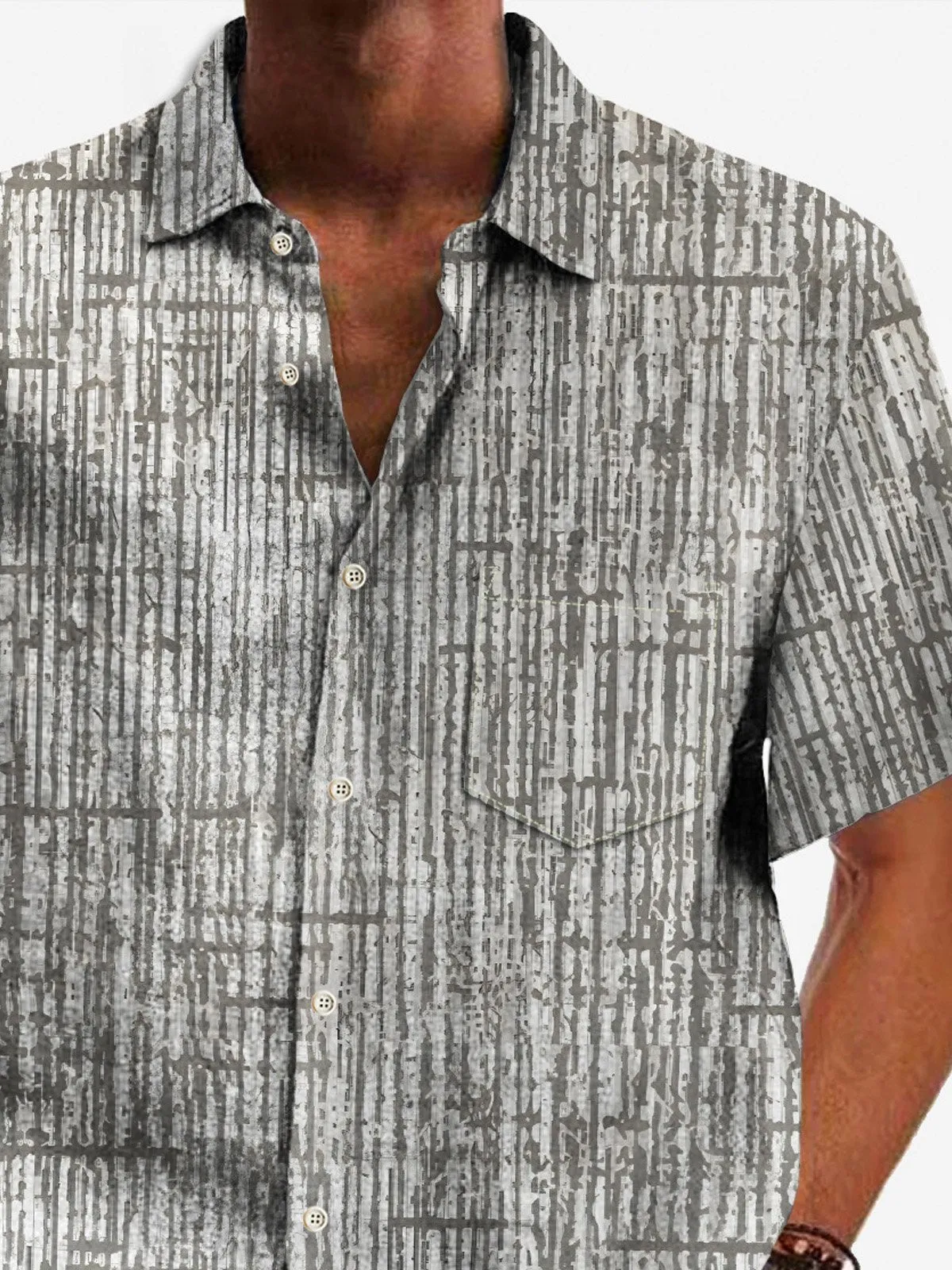 Alohadaddy 50's Vintage Mid-Century Geometric Men's Shirts Bamboo Texture Pocket Camp Shirts Big Tall
