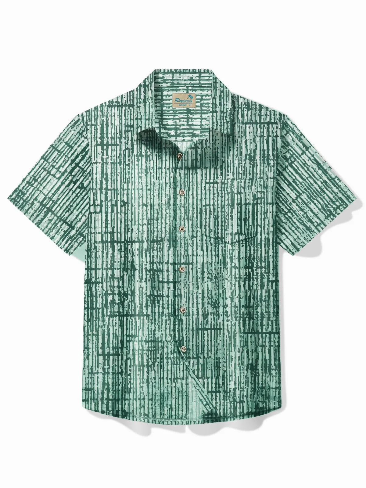 Alohadaddy 50's Vintage Mid-Century Geometric Men's Shirts Bamboo Texture Pocket Camp Shirts Big Tall