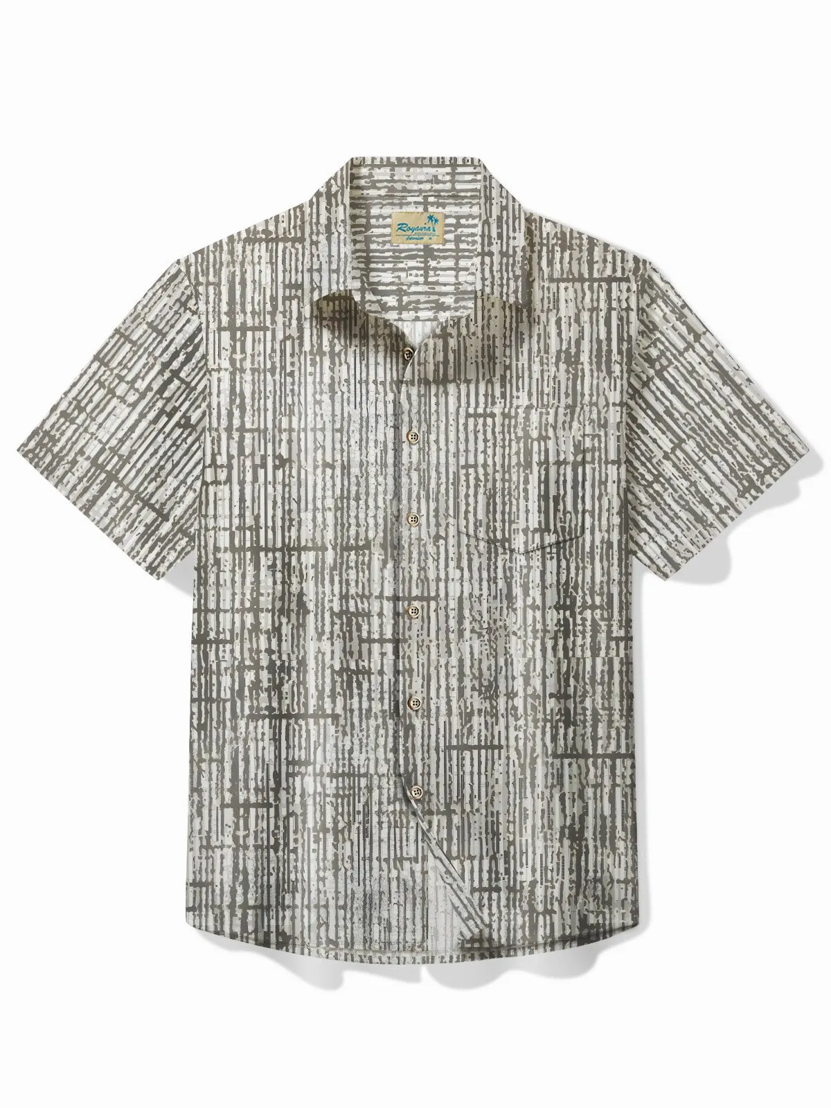 Alohadaddy 50's Vintage Mid-Century Geometric Men's Shirts Bamboo Texture Pocket Camp Shirts Big Tall