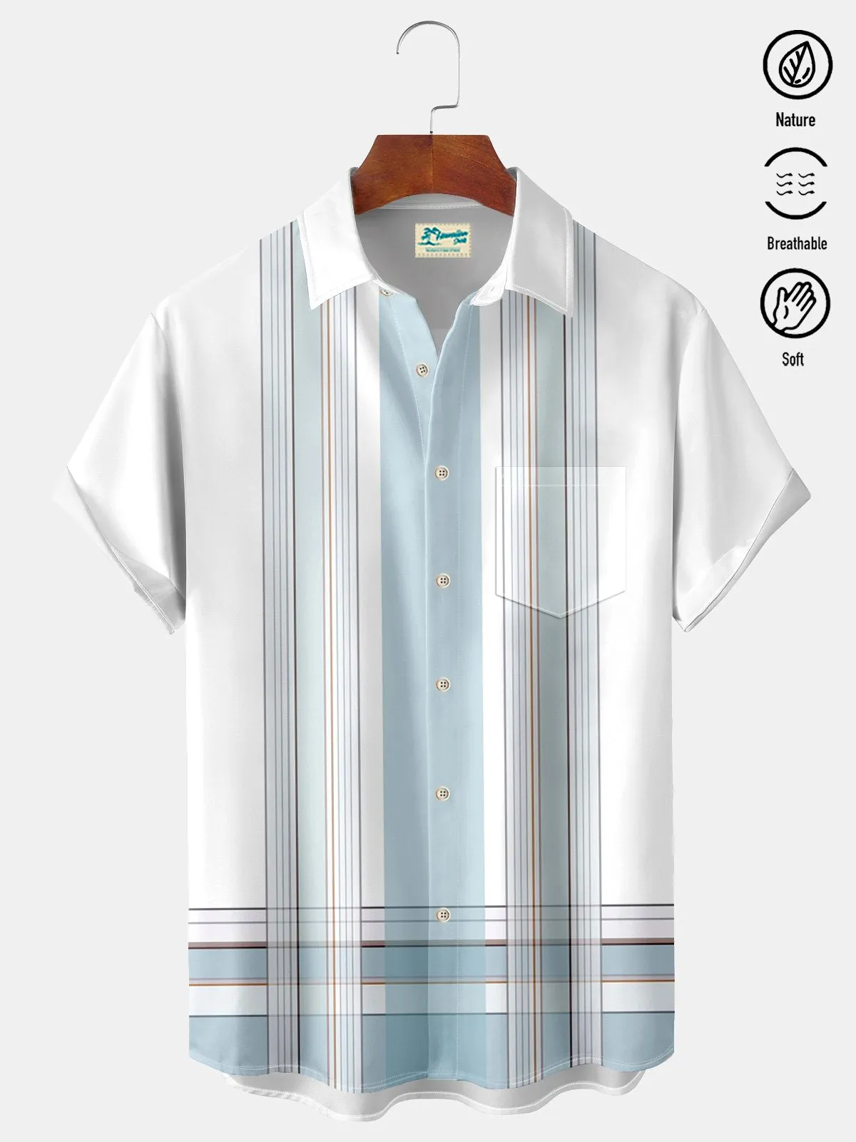 Alohadaddy Contrasting lines Printed  Men's Hawaiian Oversized Shirt with Pockets