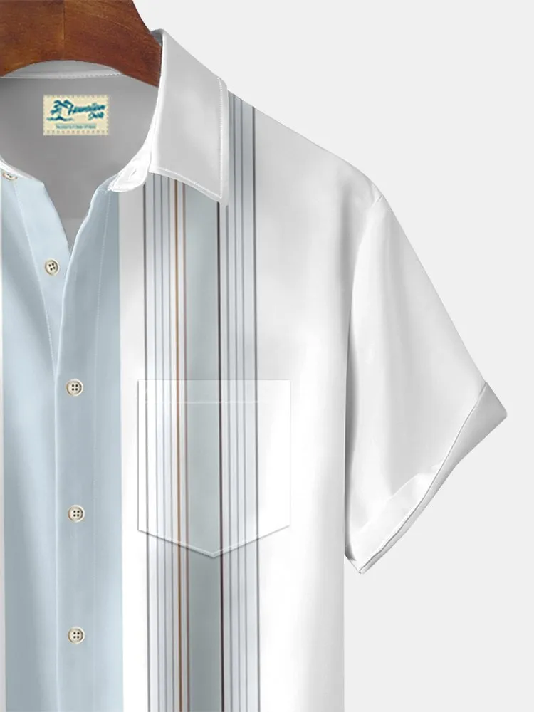 Alohadaddy Contrasting lines Printed  Men's Hawaiian Oversized Shirt with Pockets
