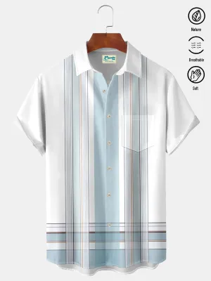 Alohadaddy Contrasting lines Printed  Men's Hawaiian Oversized Shirt with Pockets