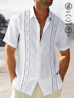 Alohadaddy Geometric Retro Basic Print Men's Button-Up Shirt