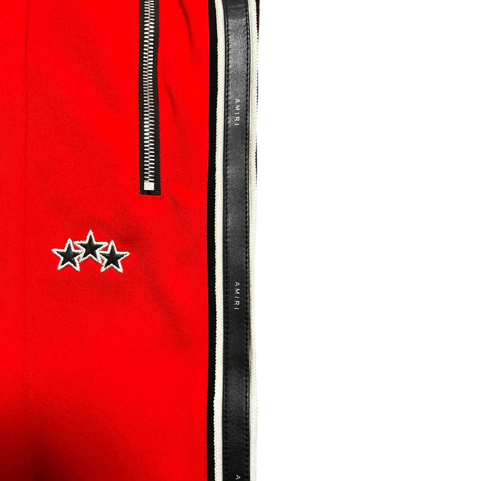 Amiri Leather Trimmed Star Logo Track Pants Red Pre-Owned