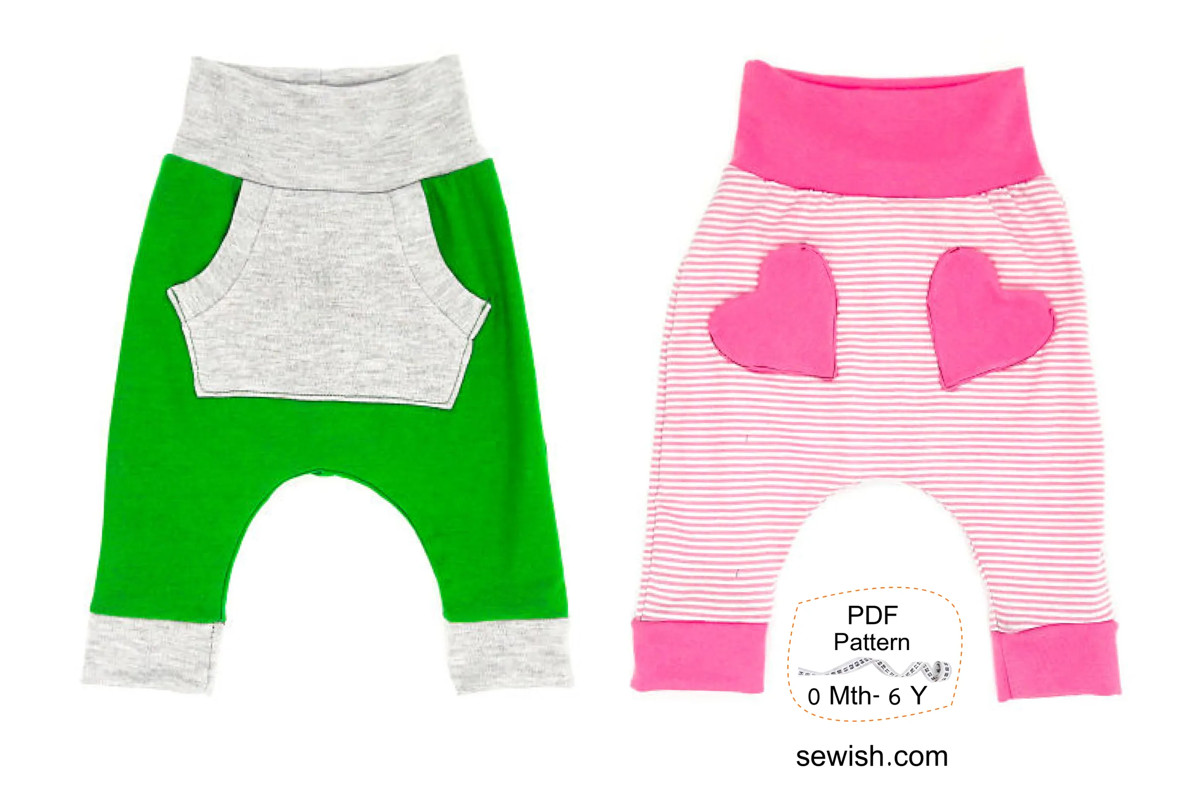 Baby Harem Pants with Pockets Sewing Patterns. Sizes 0 Month-6 YEARS