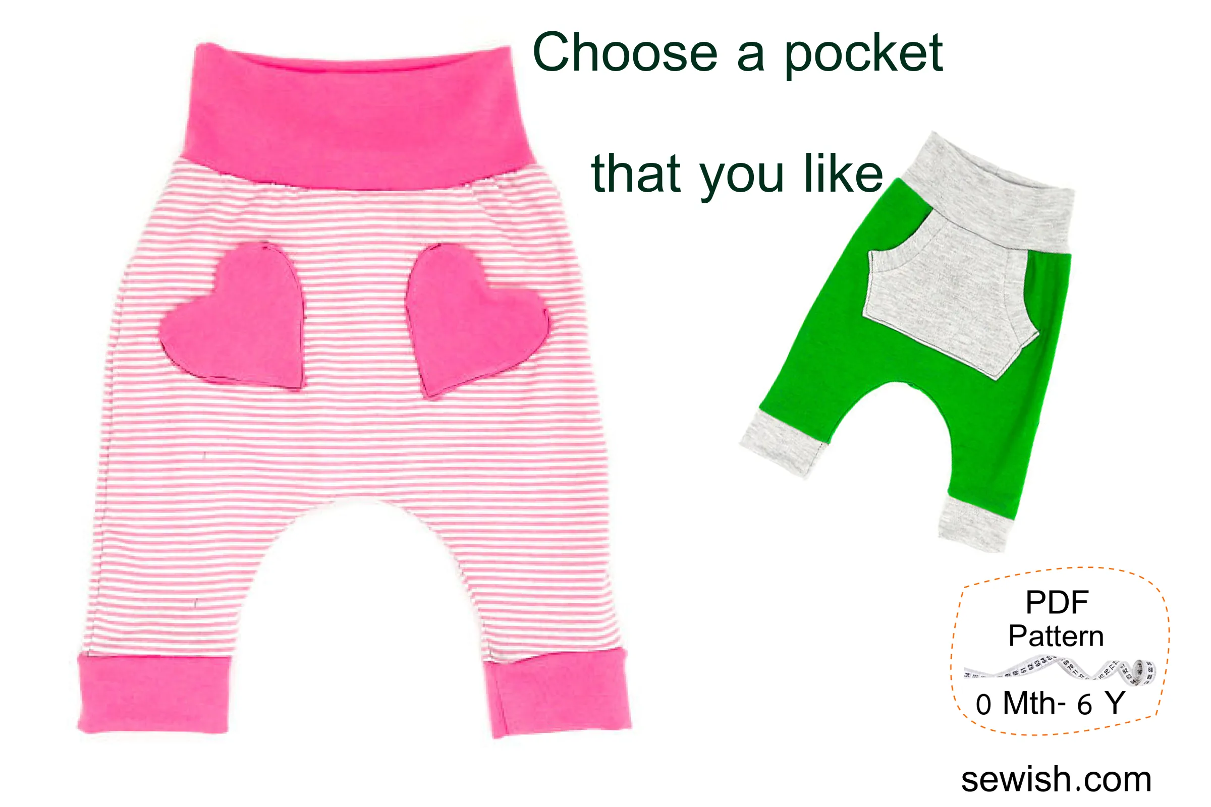 Baby Harem Pants with Pockets Sewing Patterns. Sizes 0 Month-6 YEARS