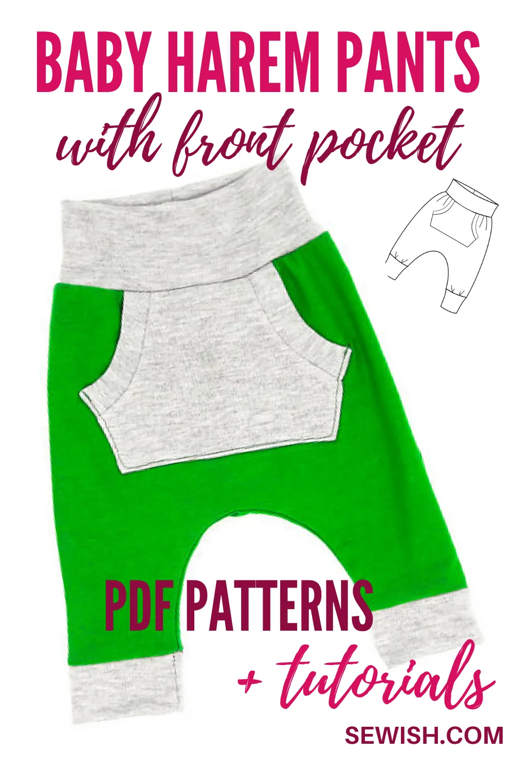 Baby Harem Pants with Pockets Sewing Patterns. Sizes 0 Month-6 YEARS