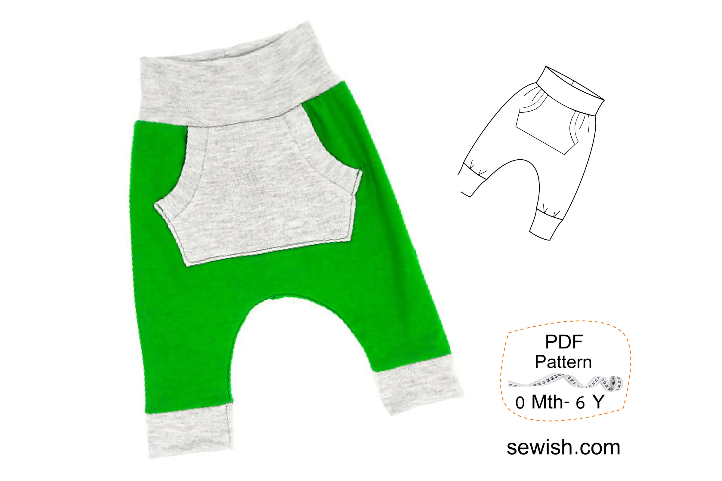 Baby Harem Pants with Pockets Sewing Patterns. Sizes 0 Month-6 YEARS