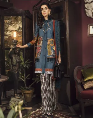 Beautiful embroidered Pakistani linen dress in blue color # P2401