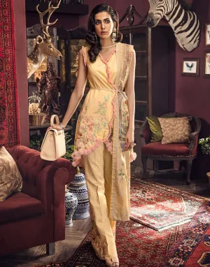 Beautiful embroidered Pakistani linen outfit in mustard color # P2402