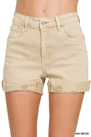 Beige Cuffed Hem Shorts