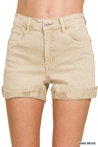 Beige Cuffed Hem Shorts