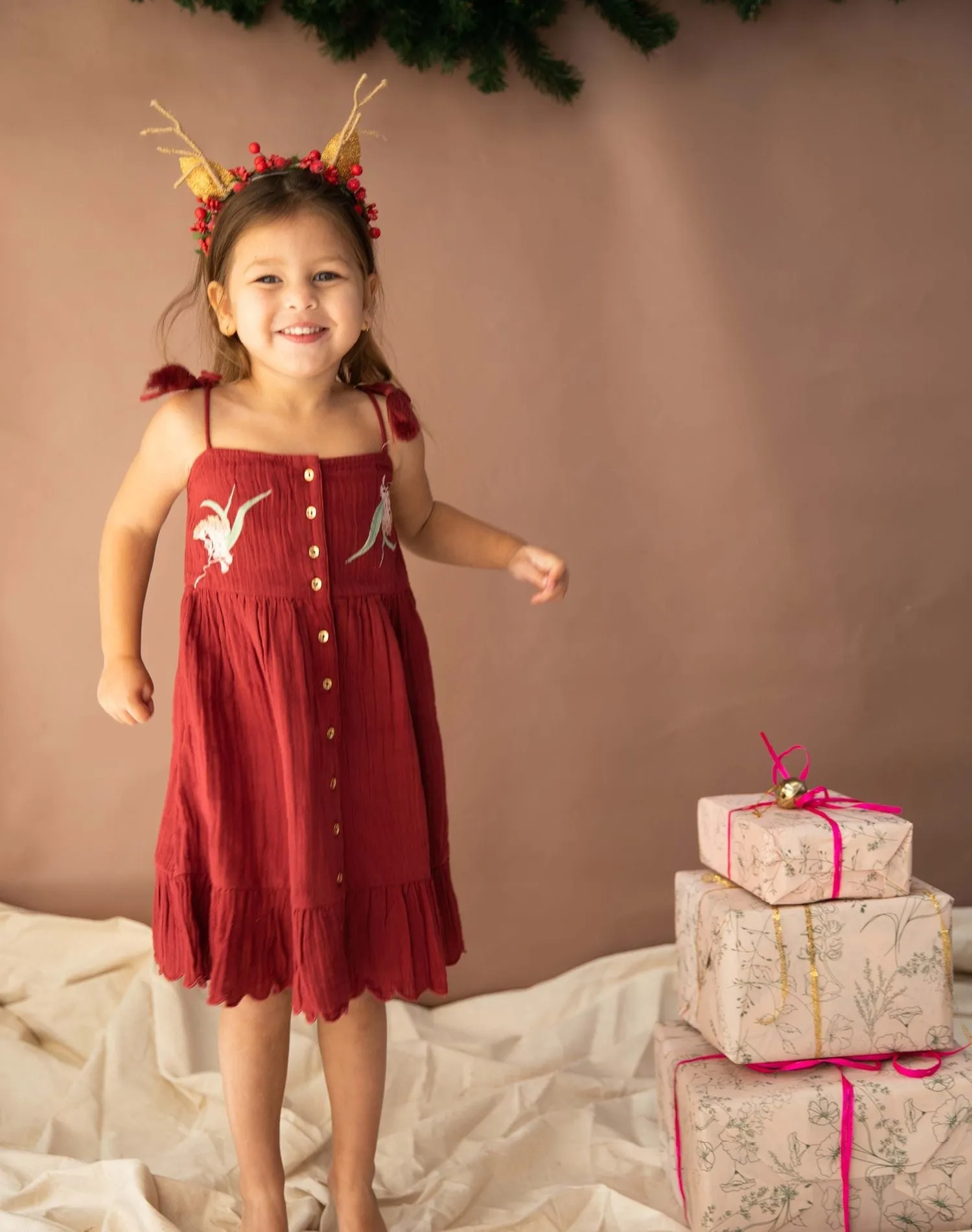 BELLA & LACE TINSEL DRESS  - CHERRY GLAZE