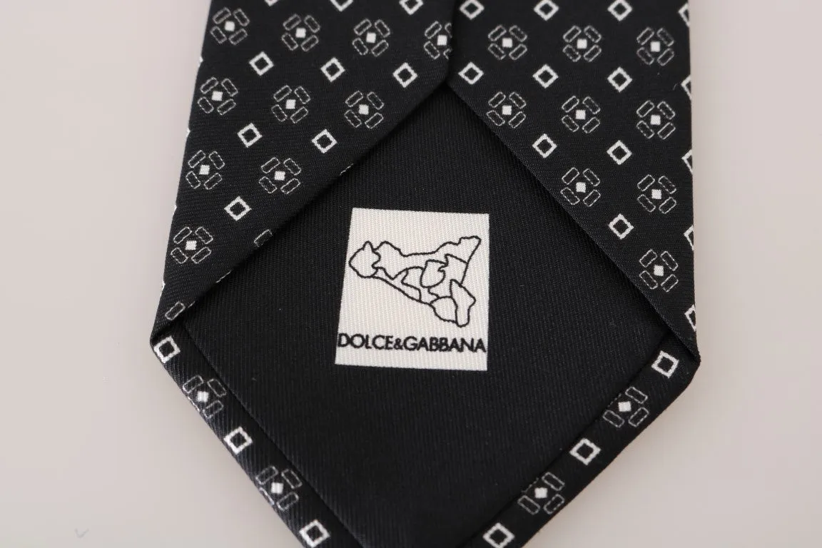 Black Silk Patterned Wide Tie