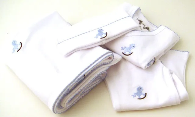 Blue Rocking Horse Outfit, Blanket & Hat Set (Newborn)