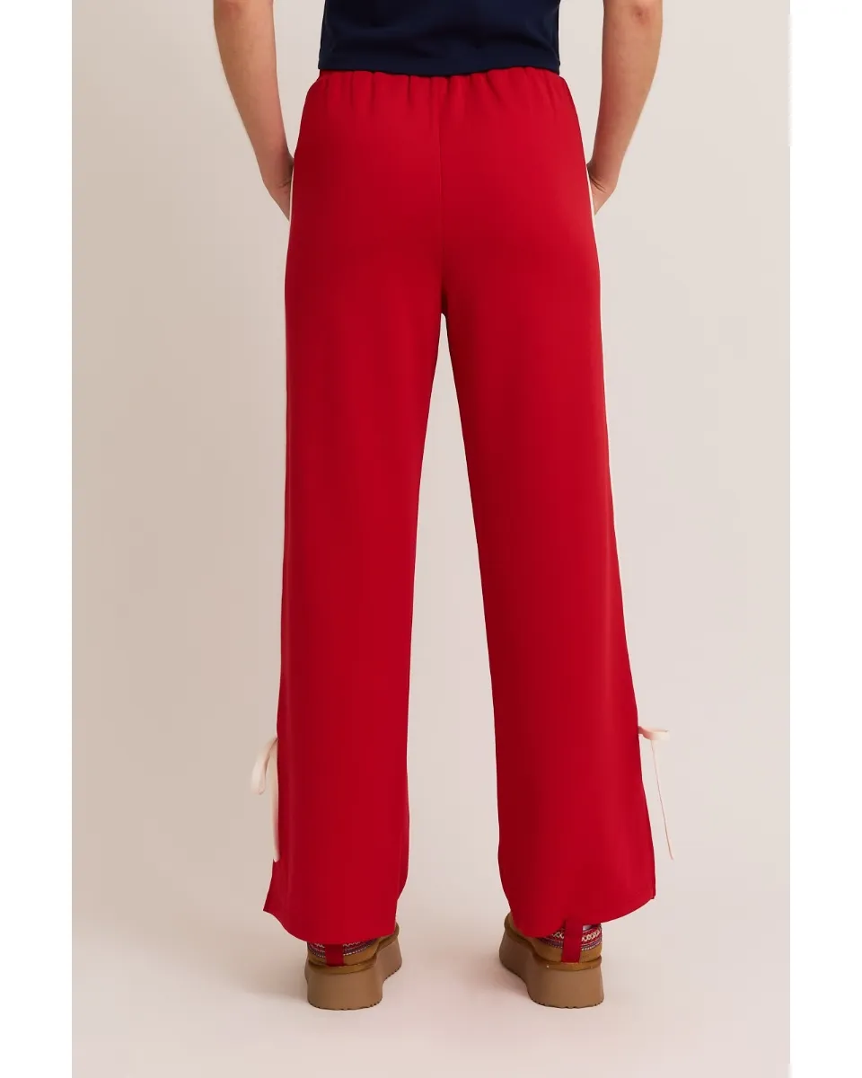 Bow Detail Track Pants in Red