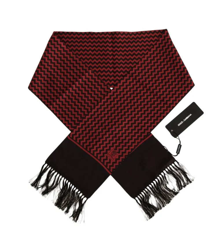 Brown Red Zigzag Silk Scarf
