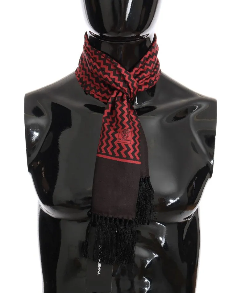 Brown Red Zigzag Silk Scarf