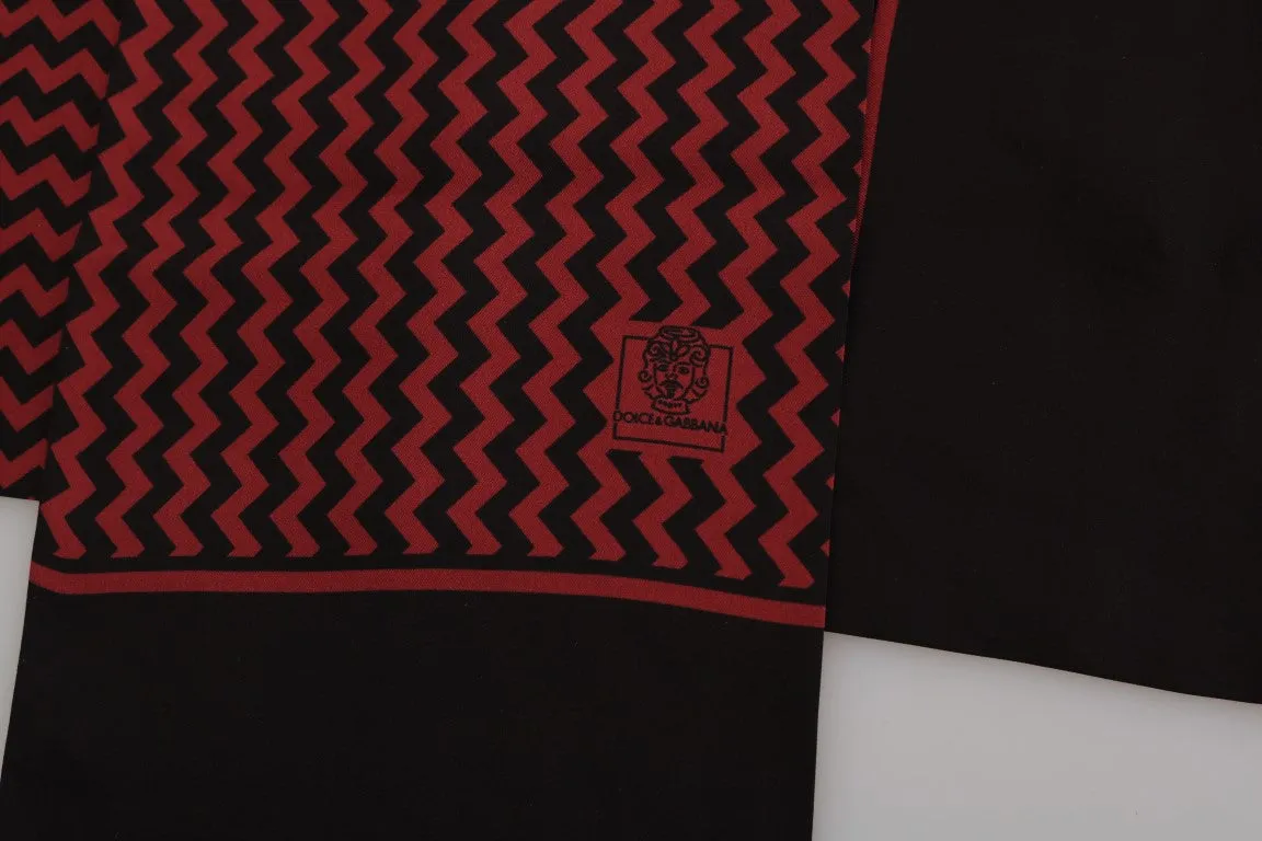 Brown Red Zigzag Silk Scarf