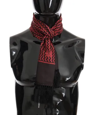 Brown Red Zigzag Silk Scarf