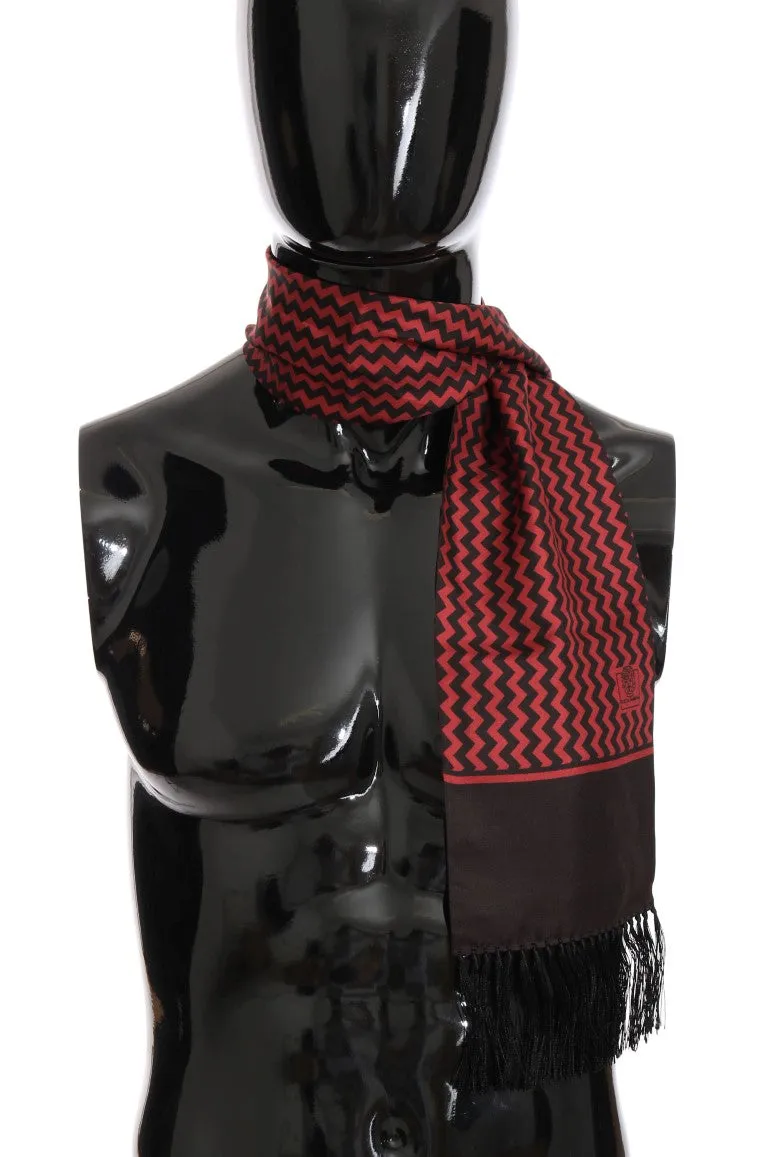 Brown Red Zigzag Silk Scarf
