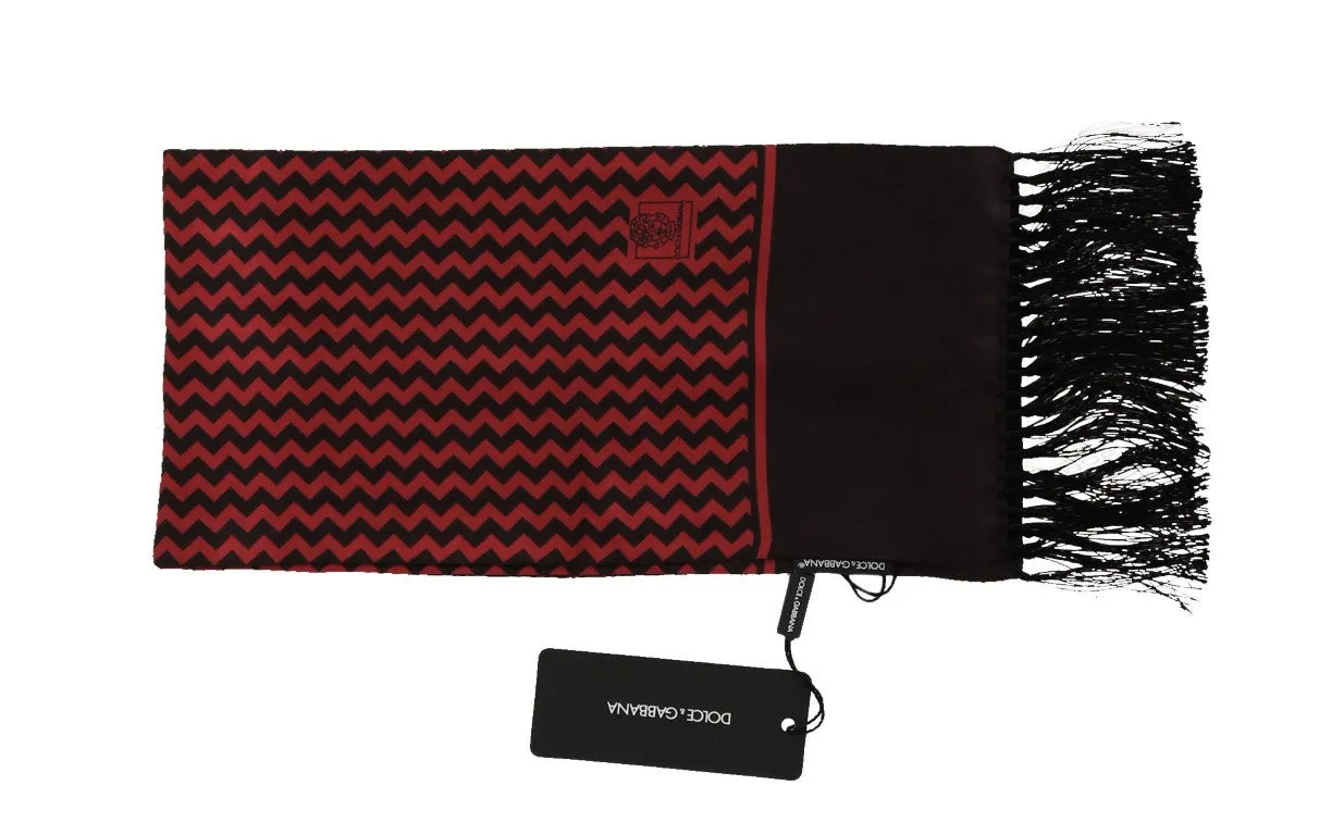 Brown Red Zigzag Silk Scarf