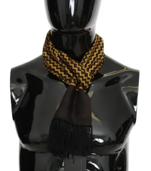 Brown Yellow Zigzag Pattern Silk Scarf
