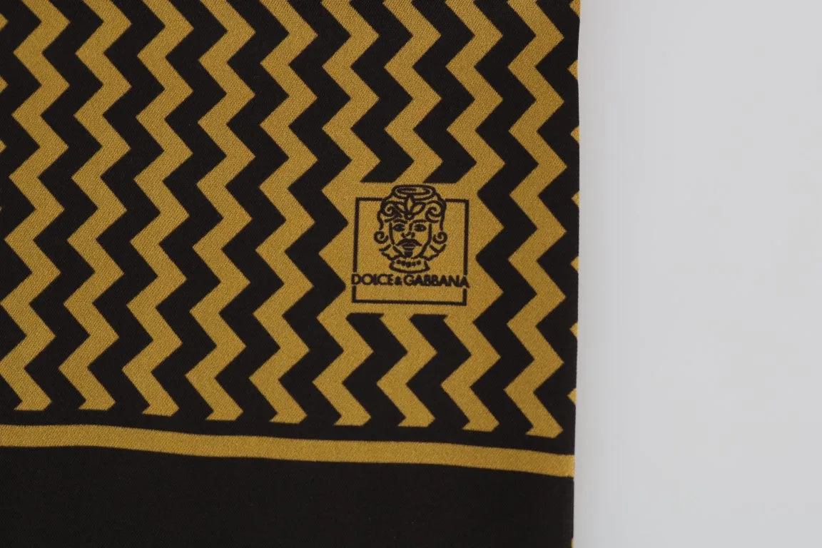 Brown Yellow Zigzag Pattern Silk Scarf