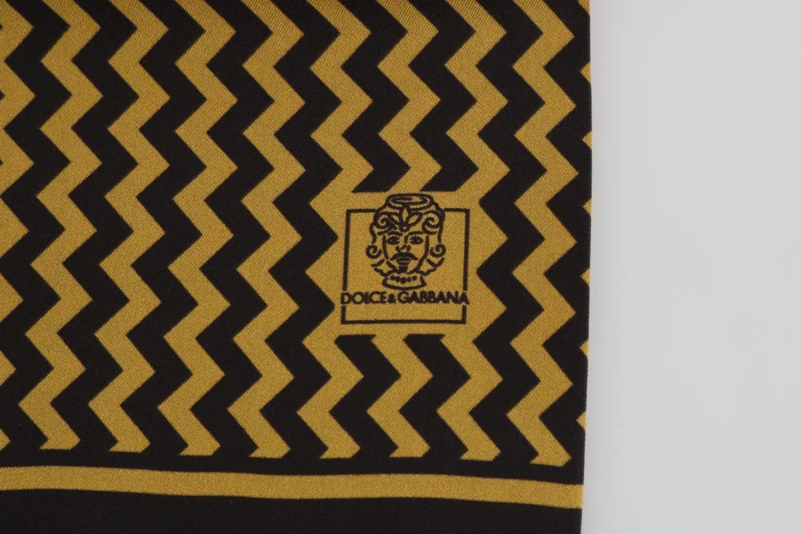 Brown Yellow Zigzag Pattern Silk Scarf