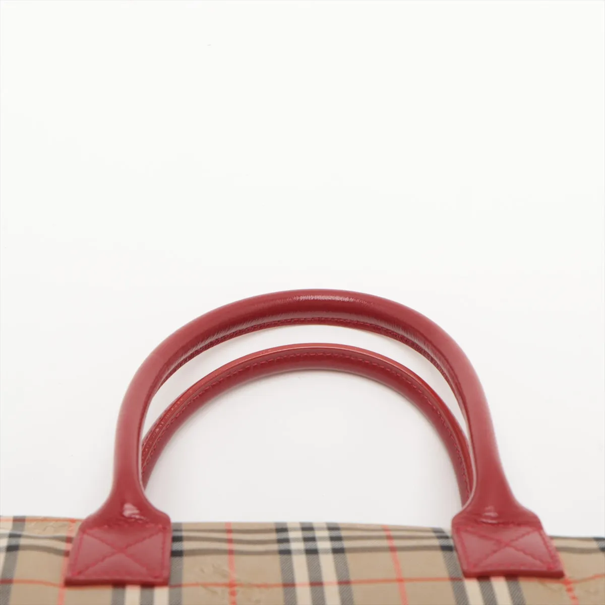 Burberry Nova Check Canvas & Leather 2 Way Handbag Beige x red #2493